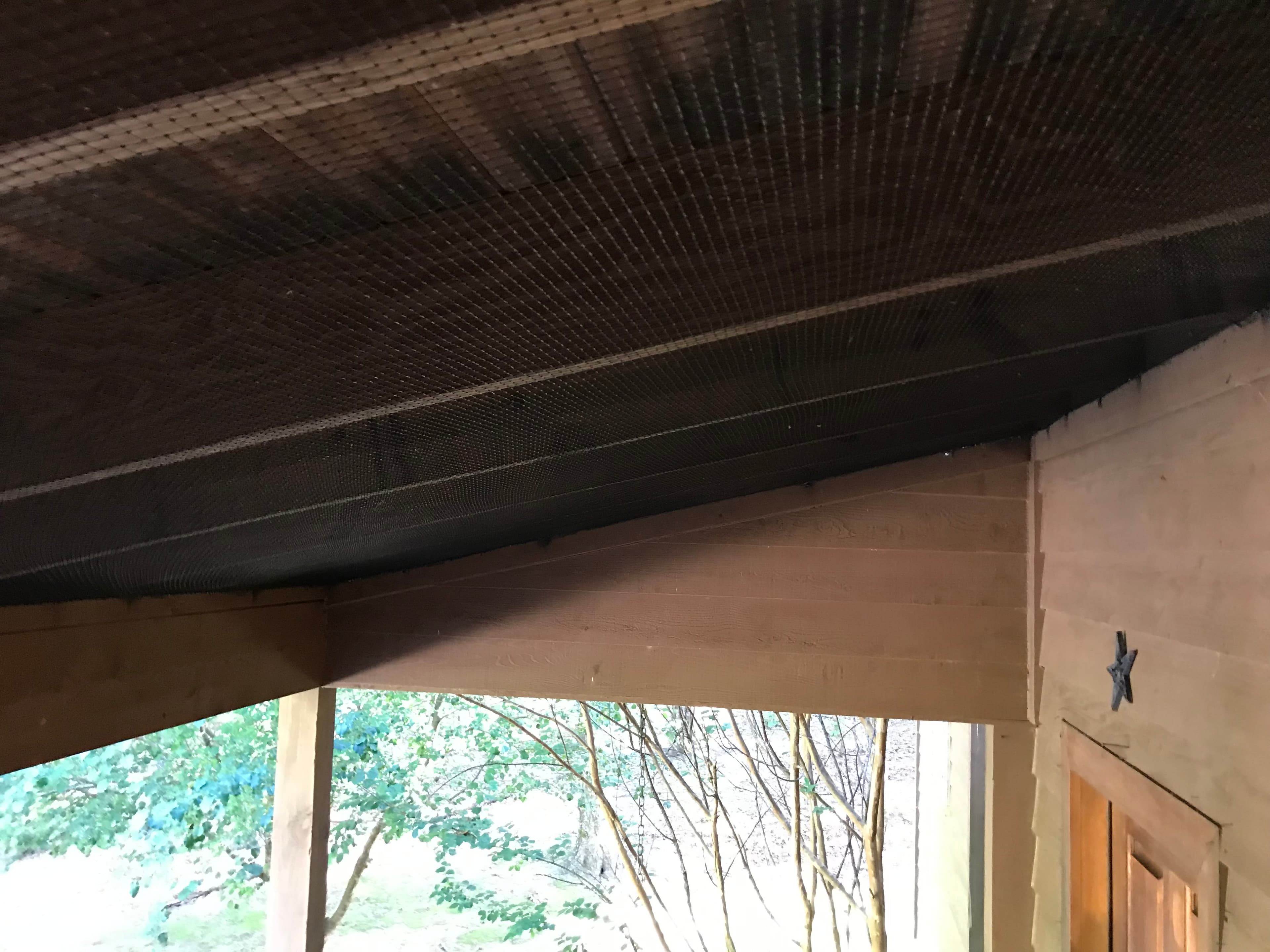 Close-up of professional bird netting installation