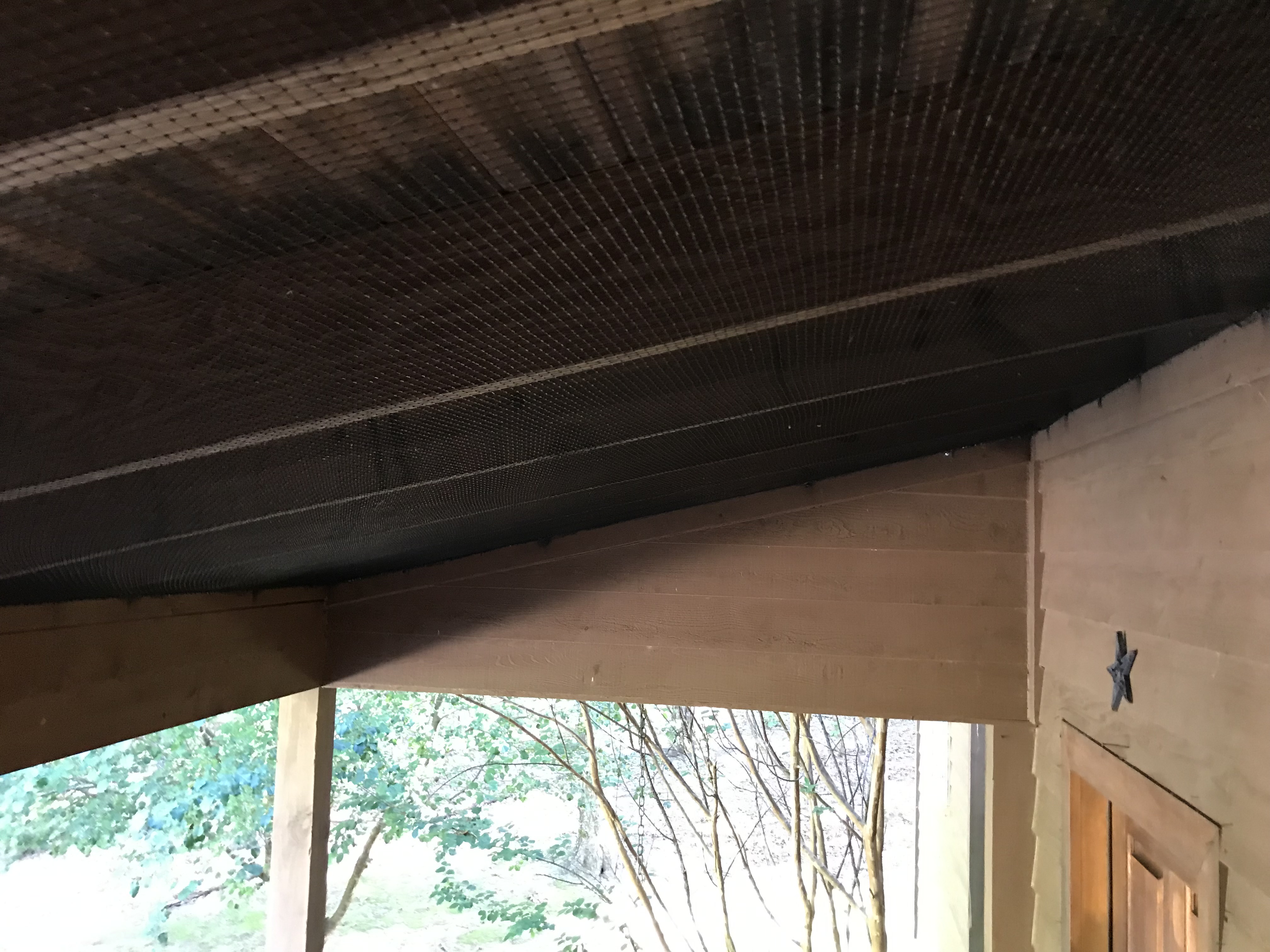 Close-up of professional bird netting installation