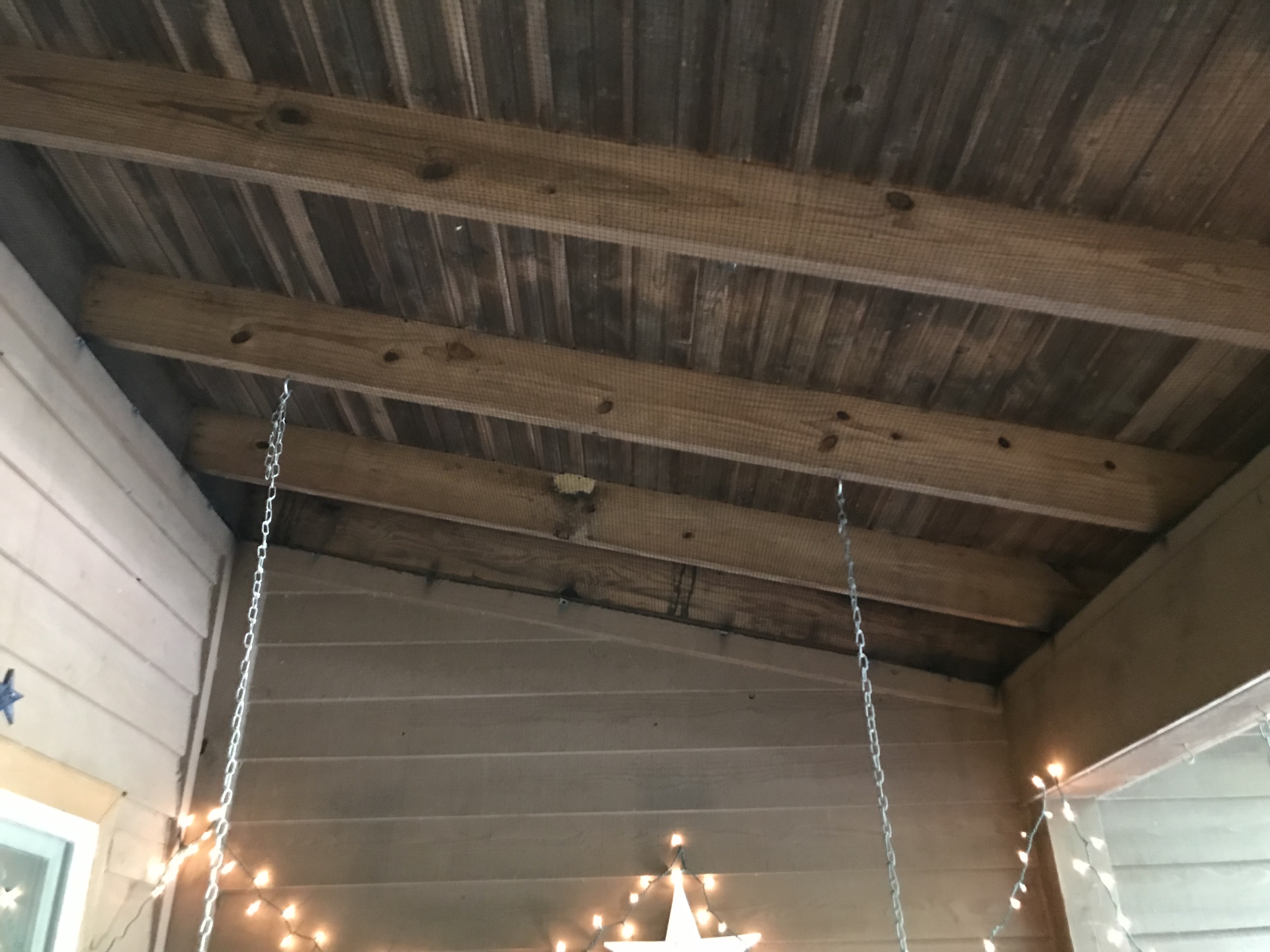 Bird netting installed on residential garage ceiling